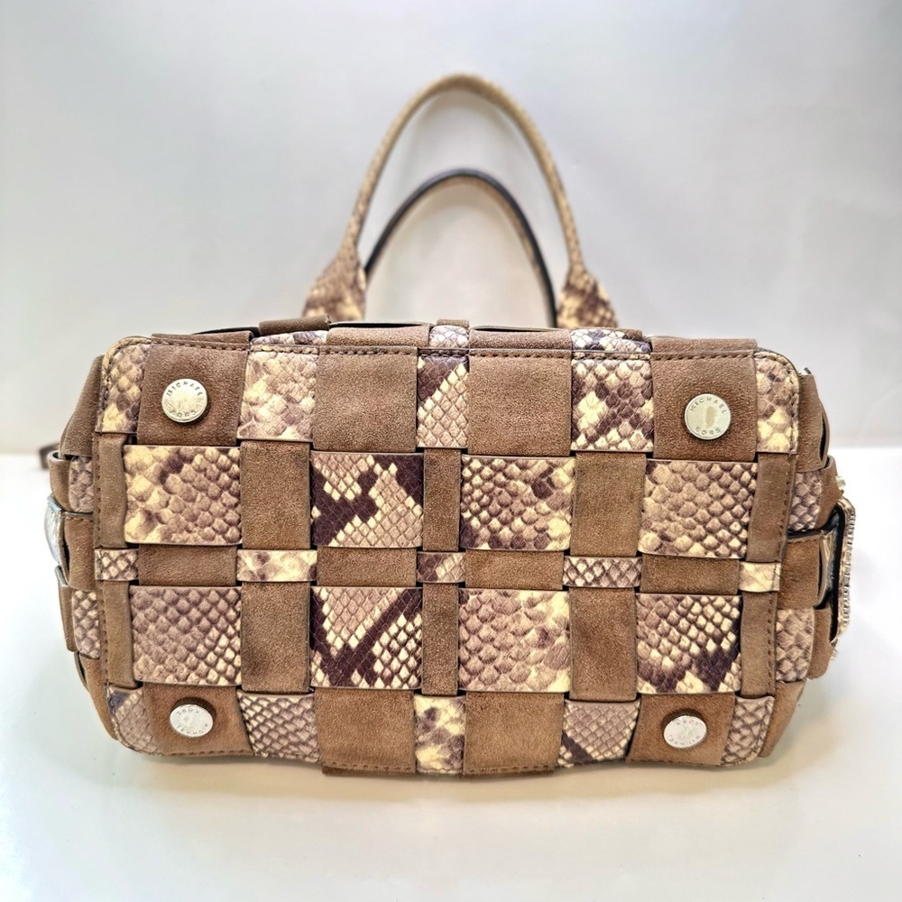 🐻 Michael Kors Snakeskin Patchwork Vivian Medium Tote — Natural/Dark Dune - Picture 6 of 17